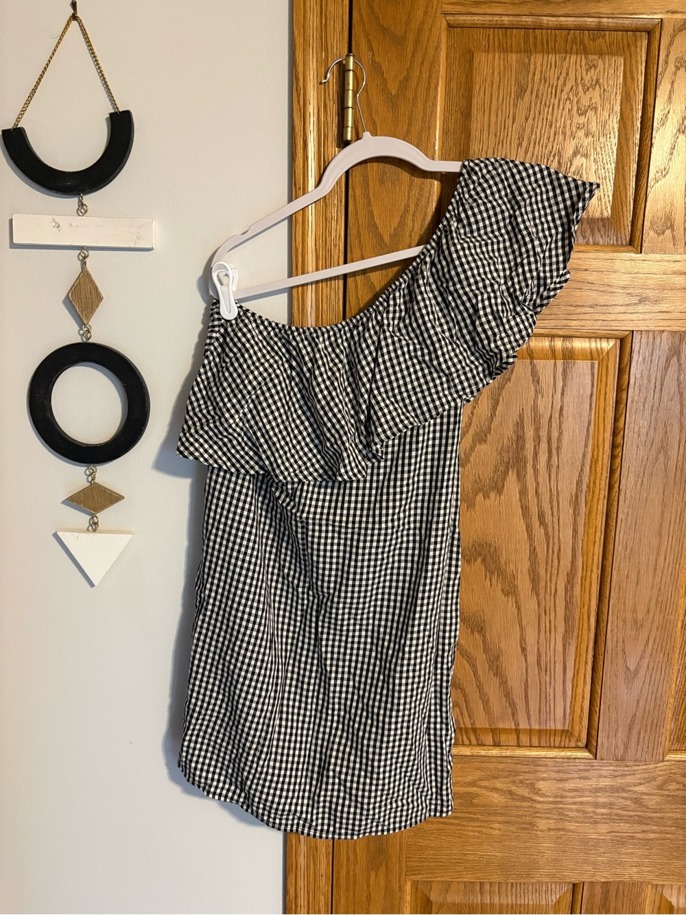 Rue21 Black and White Gingham One-Shoulder Ruffle Dress
